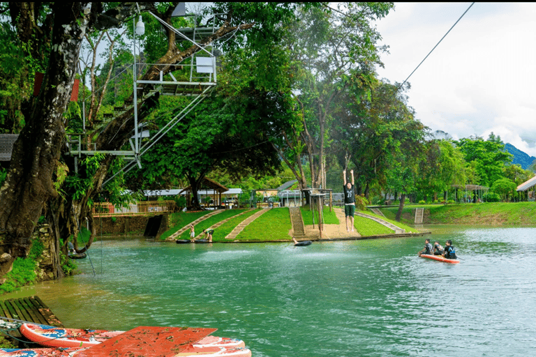 Vang Vieng:Zipline,Kayak,Nam Xay,Lagoon 2&Optional Paramotor Full-Day Adventure with Morning Paramotor