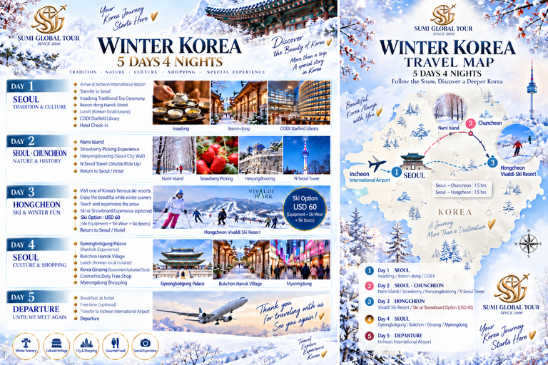 From Seoul: 5-Day Winter Tour with Nami Island & Skiing