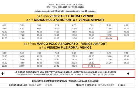 Express Bus: Marco Polo Airport to/from Venice City Center Marco Polo Airport to City Center Express Bus: 1-Way