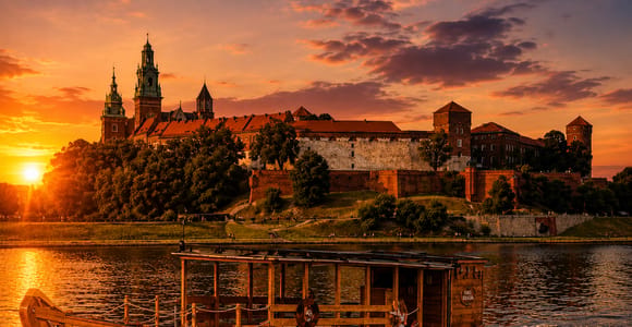Krakow: Sunset & Night Cruise on a Traditional Wooden Boat