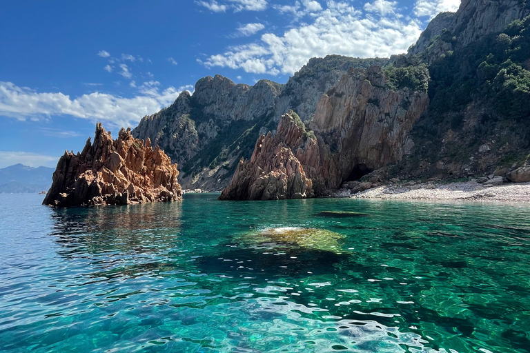 From Sagone/Cargèse: Sea Caves & Snorkeling Sunset Boat Tour Sunset calanques Cargèse