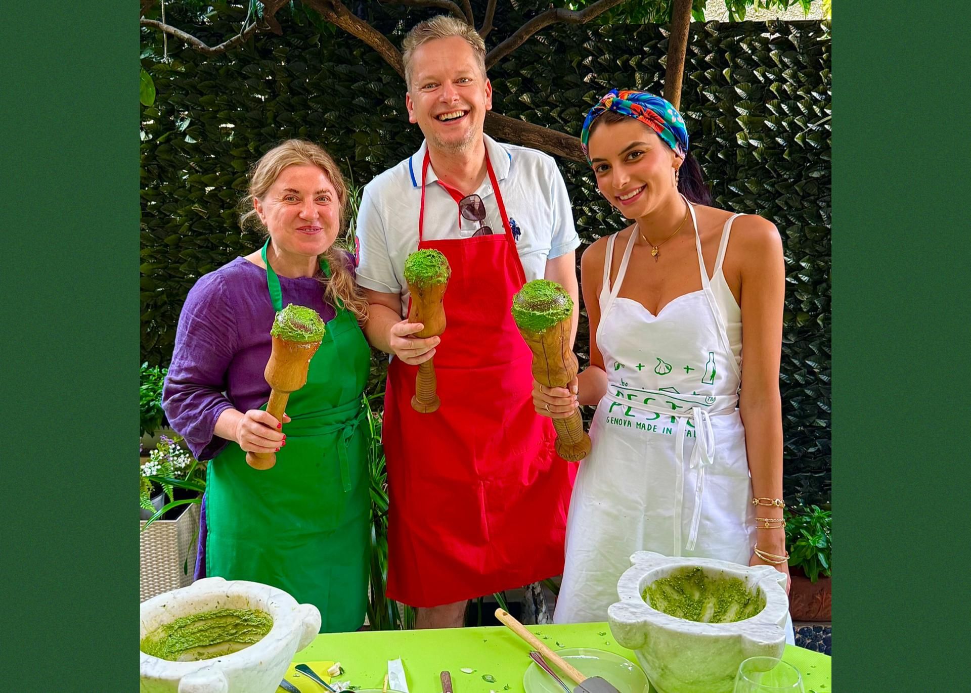 Pesto-Kurs im Mörser mit Weltmeisterin und lokales Menü mit Wein