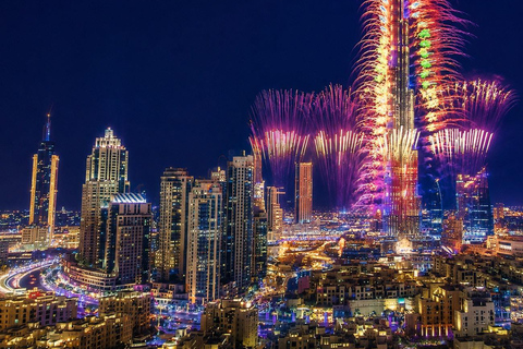 Dubai New Year's Cruise Burj Khalifa Fireworks & Dinner Upper deck with open air