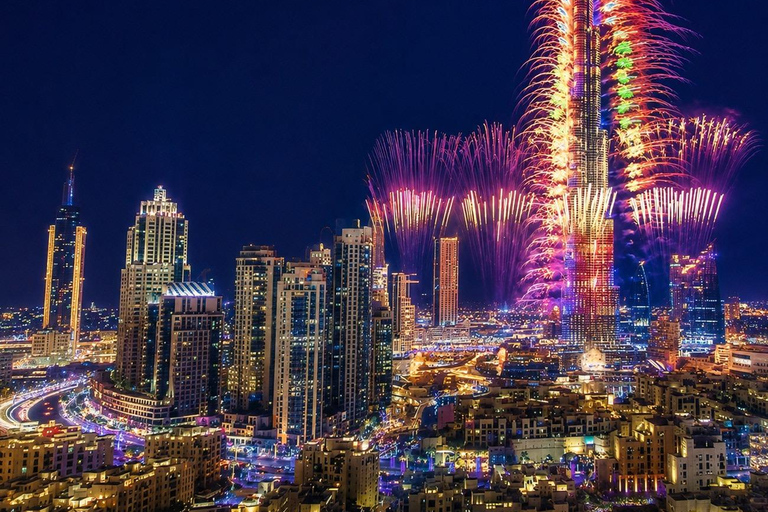Dubai New Year's Cruise Burj Khalifa Fireworks & Dinner Upper deck with open air