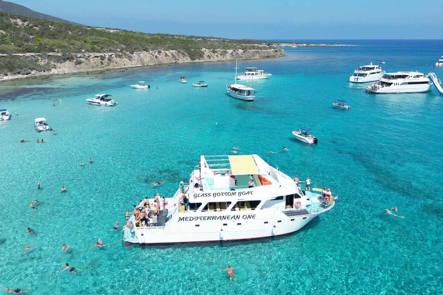 Paphos/Akamas: Blue Lagoon Bus & Boat Tour with Water Slide