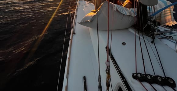 Sunset on a sailing boat