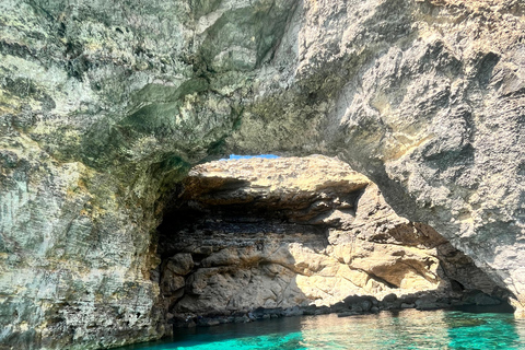 From Gozo:Around Comino, Blue Lagoon, Crystal Lagoon & Caves Half-day Cruise around Comino Blue Lagoon and Caves