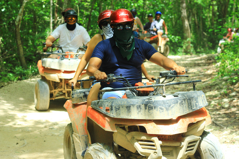 De Cancún: Passeio de quadriciclo, tirolesa e cenote com transporte