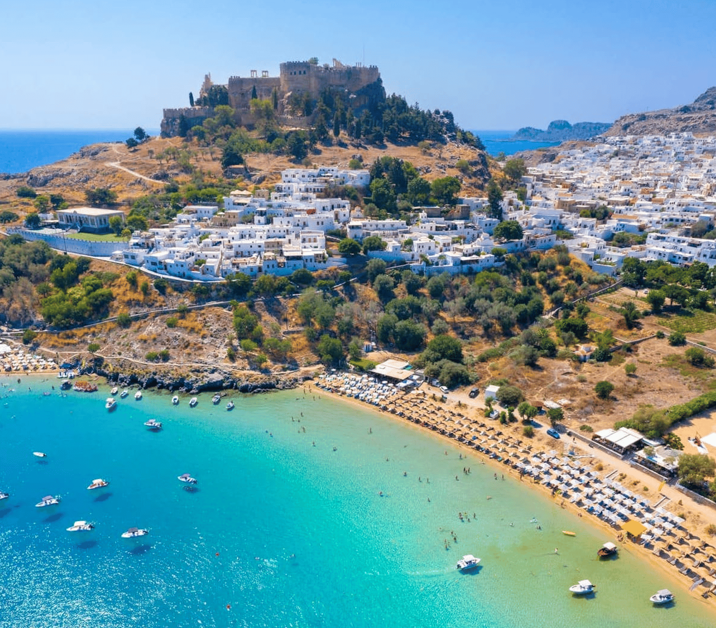 Rhodos: Entspannende Bootstour nach Lindos mit 2 Badestopps und Hotelabholung