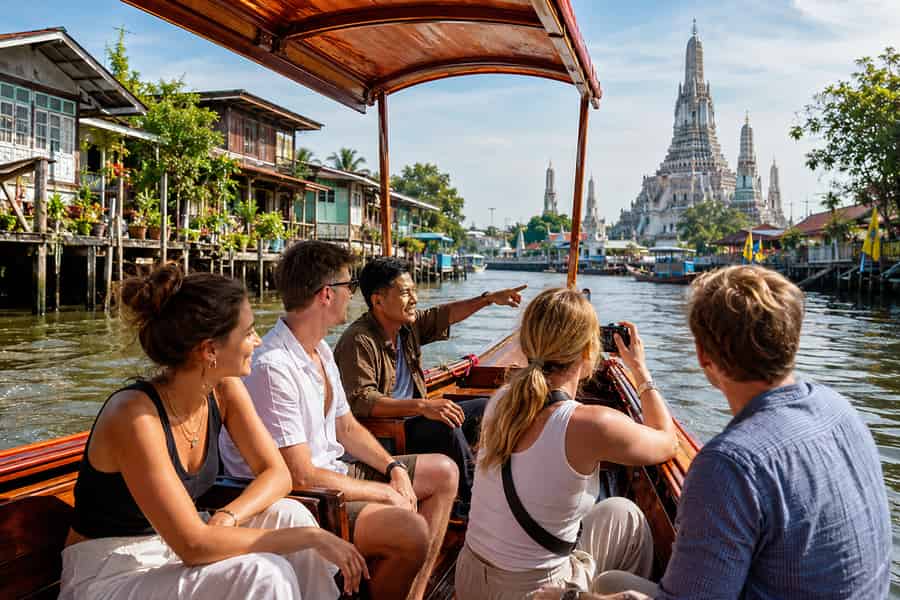 Bangkok: Klassische Kanaltour mit einem Longtail-Boot und geführter Besichtigung des Wat Arun. Foto: GetYourGuide Bangkok: Klassische Kanaltour mit einem Longtail-Boot und geführter Besichtigung des Wat Arun. Foto: GetYourGuide