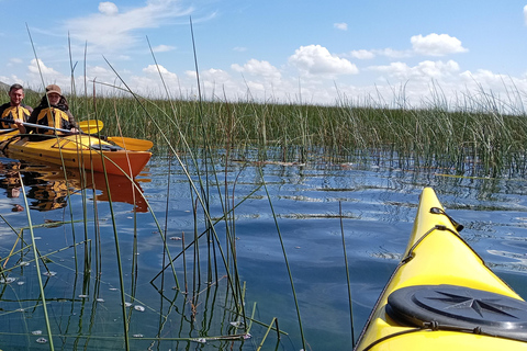 Puno : expérience de kayak sur l'île flottante d'Uros au lac Titicaca