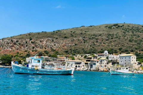 Messinia: Private Boat Trip with Snorkeling and Snacks Private 4 hour cruise • Swim, explore & enjoy local flavors