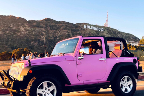 Los Angeles: Passeio pelo letreiro de Hollywood em um jipe rosa abertoLos Angeles: Tour particular pelo letreiro de Hollywood em um jipe Open Pink