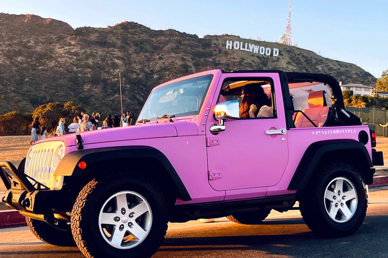 Los Angeles: Passeio pelo letreiro de Hollywood em um jipe rosa abertoLos Angeles: Tour particular pelo letreiro de Hollywood em um jipe Open Pink