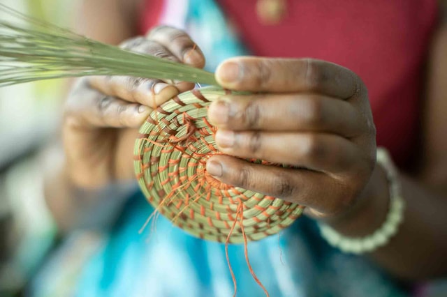 Traditional Basket Weaving in a Garden