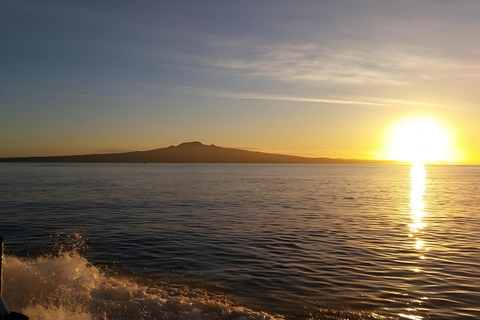 Havencruise bij zonsondergang in AucklandRondvaart tijdens zonsondergang met drankje en kaasdoos-upgrade