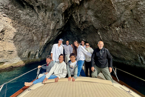 Capri Boat Tour with Caves, Swimming, Aperitif and Champagne From Capri: PRIVATE Capri Boat Tour