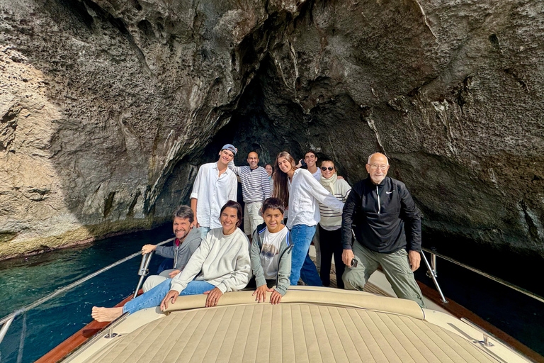 Capri Boat Tour with Caves, Swimming, Aperitif and Champagne From Capri: PRIVATE Capri Boat Tour