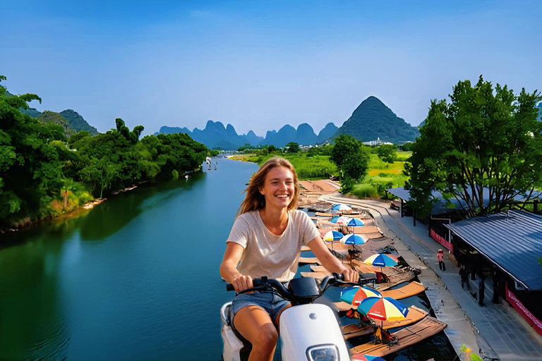 Li River cruise bamboo boat & Ride Scooter Yangshuo day tour