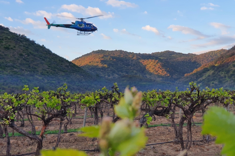 Vol privé en hélicoptère vers un vignoble avec dégustation de produits de qualité