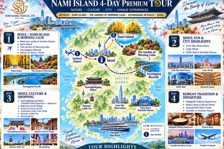 Seoul: 4-Day Guided Tour with Nami Island & Han River Cruise