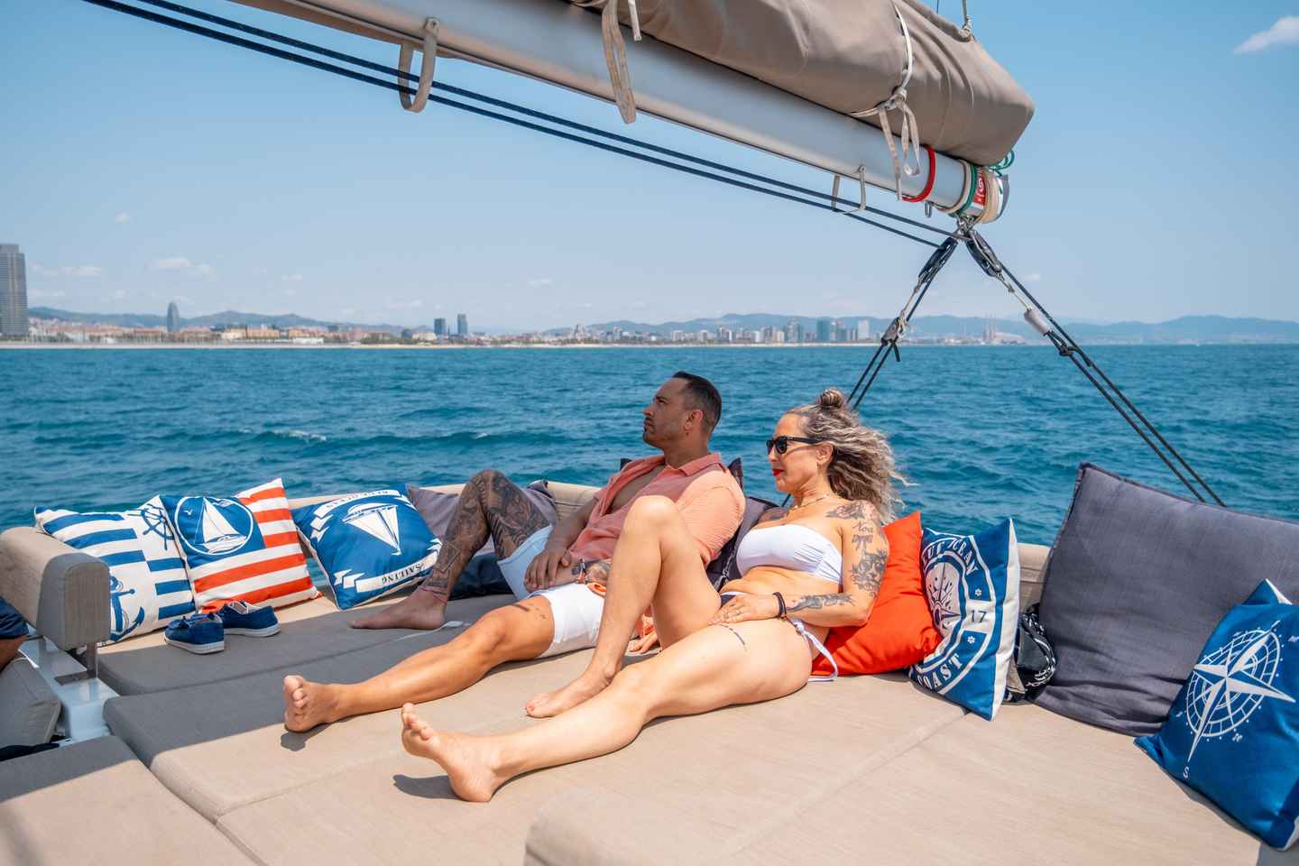 Barcelona: Catamaran Cruise w/ Sailing, Swim,Wine and snacks - Barcelona: Catamaran Cruise w/ Sailing, Swim, Wine, & Tapa