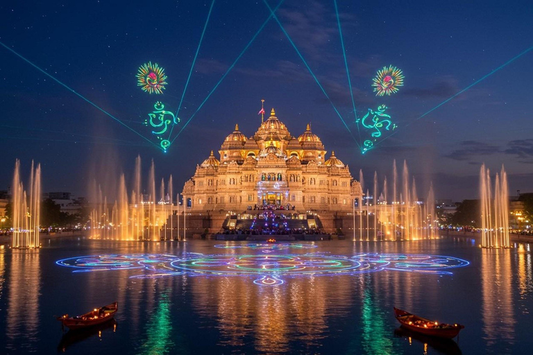 Delhi: Akshardham Light & Water Show Private Tour w/ Options Tour with Guide & AC Car: Akshardham Temple Only