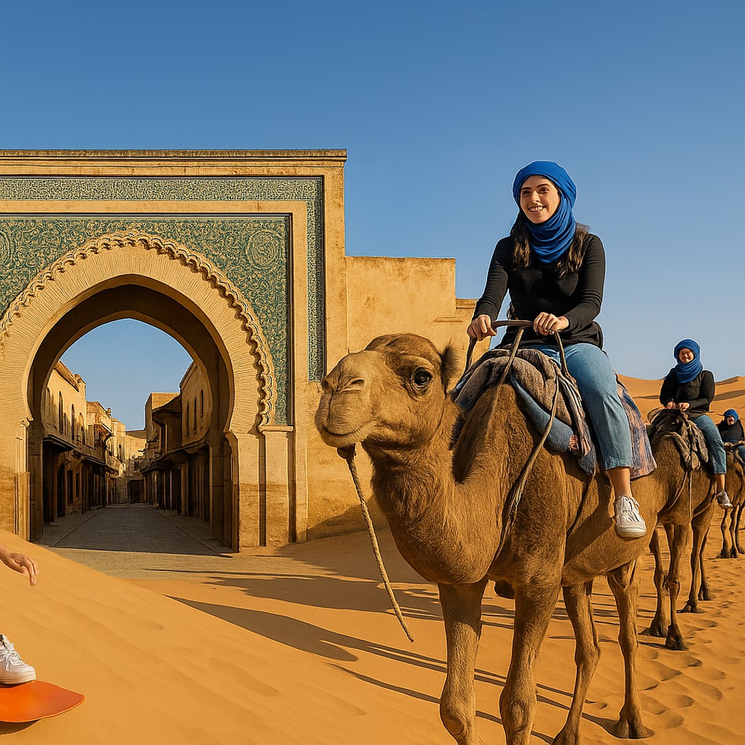 Marrakech : Voyage de 3 jours à Fès avec surf des sables et promenade à dos de chameau