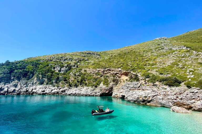 Golem to Grama Bay, Blue Cave & Secret Canyons by Speedboat Tirana/Golem: Grama Bay,Blue Cave & Hidden Bays by Speedboat