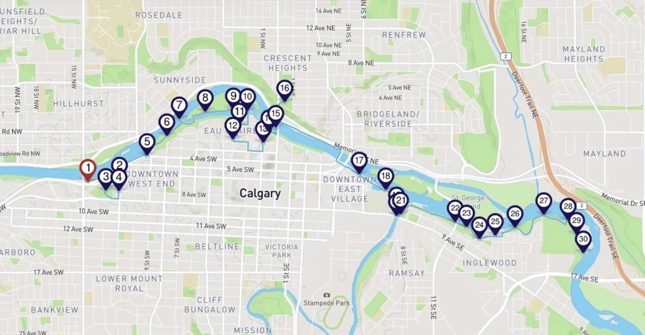 Calgary, Bow River Trail Smartphone Audio Walking Tour - Hizvo