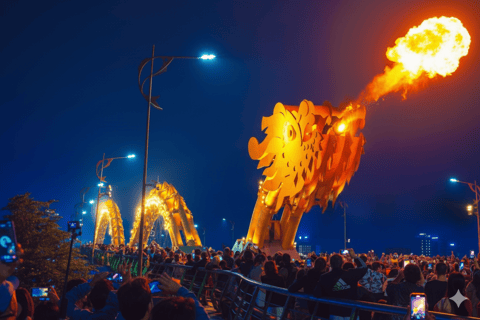 Linh Ung Pagoda & Marble Moutain Cave with Dragon Fire Show