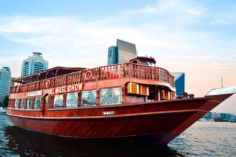 Dubai: Dhow Cruise Dinner at Creek, Marina with Upper deckMarina Cruise + Dinner + Live Shows (Sharing transfer)