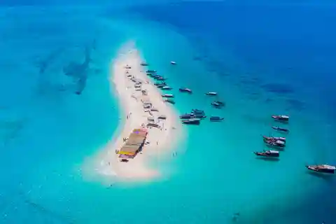 Dia em Zanzibar Ilha Prisão, Banco de areia de Nakupenda com almoço