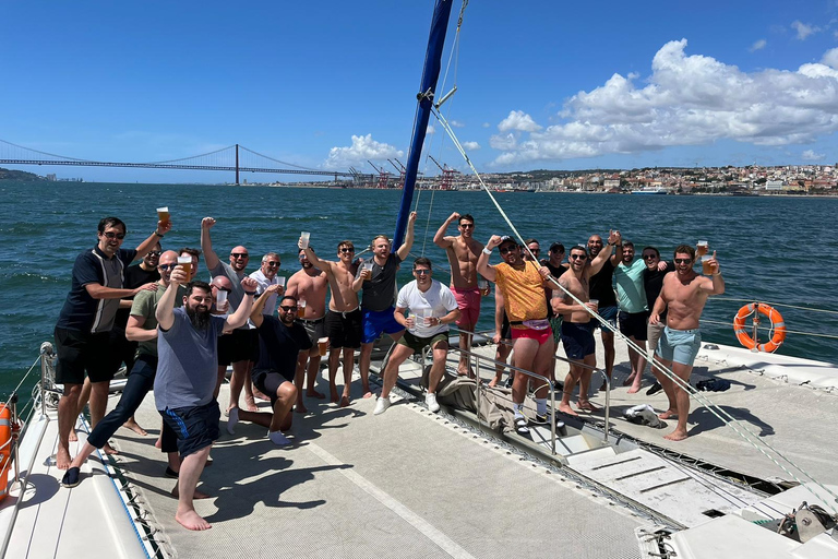 Lisbon Boat Party w/ Open Bar, Music and Swimming Stops Lisbon: Catamaran Boat Party with Music, Open Bar & Swimming