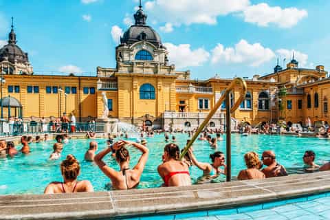 Outdoor thermal pools at Széchenyi Spa in Budapest