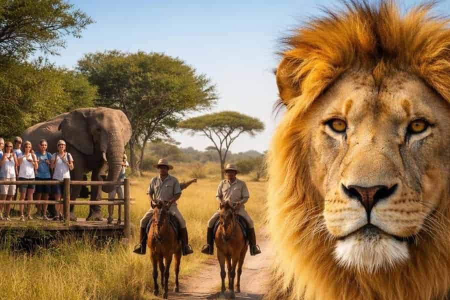Olifant, paardrijden en leeuwensafari