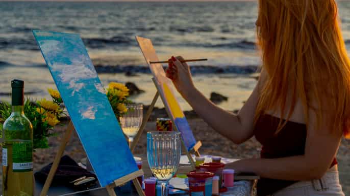 Pafos: Experiência de Pintura na Praia ao Pôr do Sol com Vinho