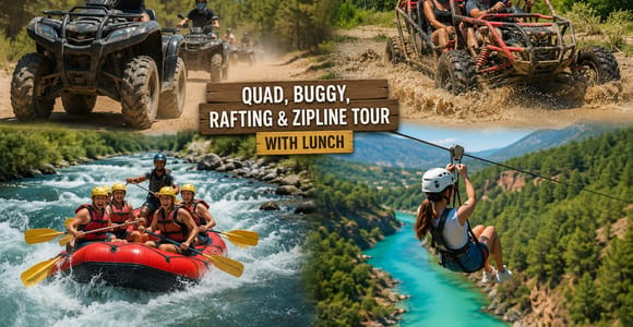 Antalya/Side: Quad, Buggy, Rafting & Zipline Tour with Lunch