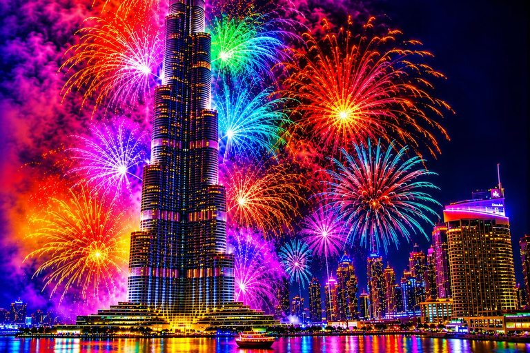 Dubai New Year's Cruise Burj Khalifa Fireworks & Dinner Upper deck with open air