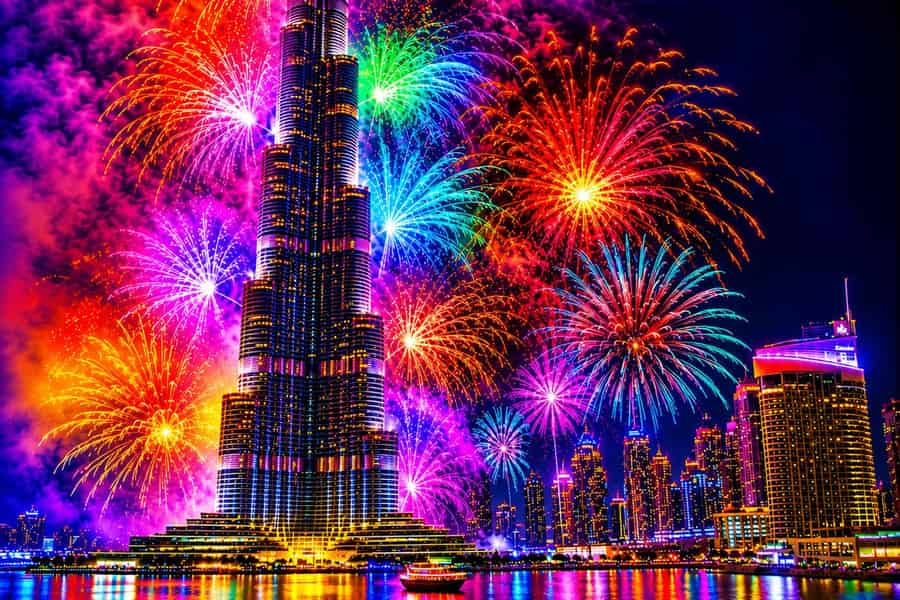 Dubai: Silvester-Bootsfahrt, Burj Khalifa, Feuerwerk & Dinner. Foto: GetYourGuide Dubai: Silvester-Bootsfahrt, Burj Khalifa, Feuerwerk & Dinner. Foto: GetYourGuide