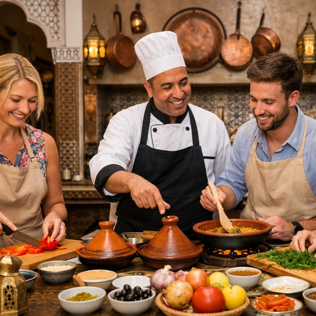 Marrakech : cours de cuisine traditionnelle dans un riad et visite du marché