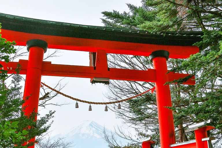 Wycieczka na górę Fuji: jezioro Kawaguchi, świątynia, wioska uzdrowiskowa i pagoda8:30 Wyjazd ze stacji Shinjuku — bez lunchu