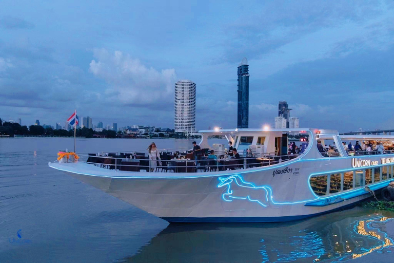 Bangkok Chao Phraya Cruise with Luxury Buffet & Open Deck Private Transfer |Wat Paknam+Chao Phraya Night Cruise Buffet
