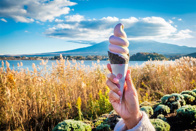 Wycieczka na górę Fuji: jezioro Kawaguchi, świątynia, wioska uzdrowiskowa i pagoda8:30 Wyjazd ze stacji Shinjuku — bez lunchu