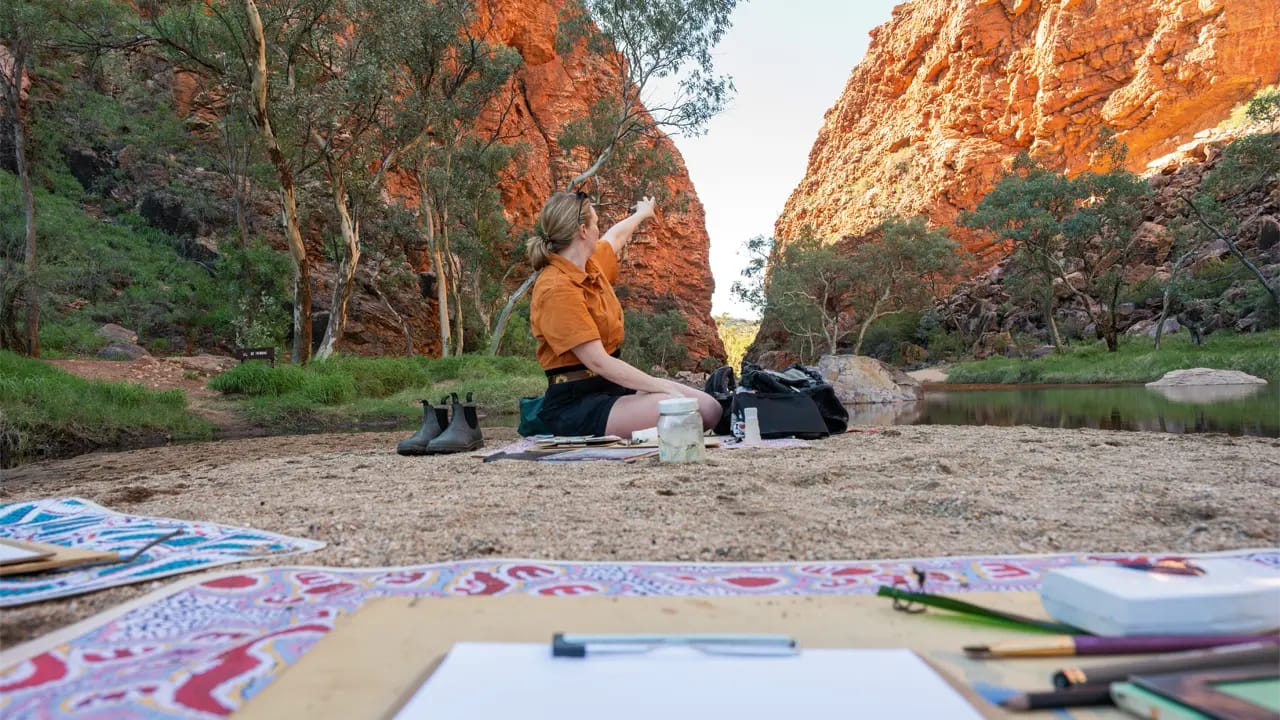 Alice Springs: Simpsons Gap Sonnenuntergang Aquarellmalerei Kurs