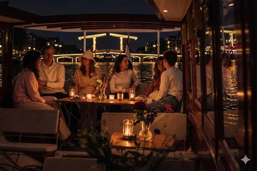 Amsterdam: Luxus-Bootsfahrt mit Kerzenlicht inkl. Spirituosen & Snacks. Foto: GetYourGuide Amsterdam: Luxus-Bootsfahrt mit Kerzenlicht inkl. Spirituosen & Snacks. Foto: GetYourGuide