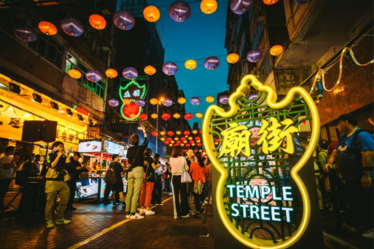 HK: Middag på hamnkryssning, buss med öppet tak, Temple Street TourTsim Sha Tsui, Kowloon Mötesplats