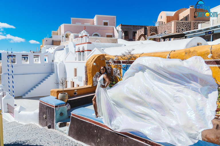 Santorini: Flying Dress Photoshoot with Edited Photos