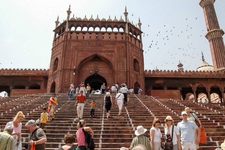 Delhi : Visite privée de la vieille et de la nouvelle ville de Delhi avec transfertVoiture + chauffeur + guide + billets d'entrée aux monuments