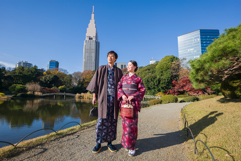 Tokyo: Kimono Rental inside Shinjuku Gyoen National Garden Casual Kimono Experience with Dressing in Shinjuku Gyoen